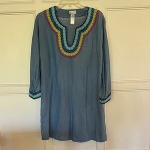 Tommy Bahama Embroidered Blue Tunic Dress